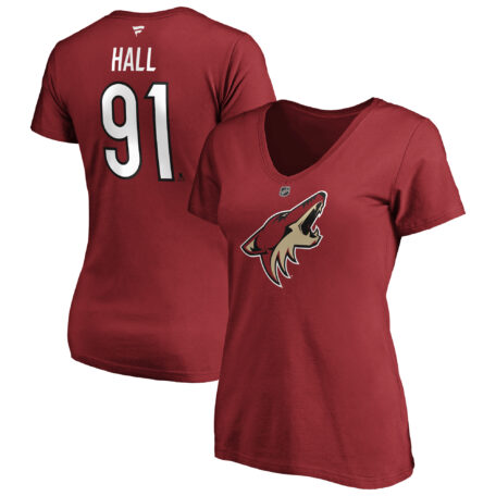 Women's Fanatics Branded Taylor Hall Garnet Arizona Coyotes Authentic Stack Name and Number V-Neck T-Shirt