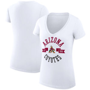 Women's G-III 4Her by Carl Banks White Arizona Coyotes City Graphic V-Neck Fitted T-Shirt
