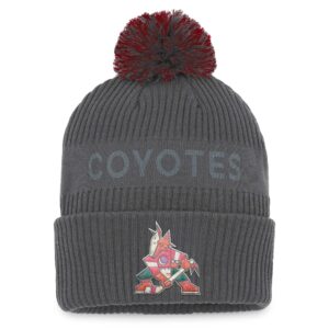 Men's Fanatics Branded Charcoal Arizona Coyotes Authentic Pro Home Ice Cuffed Knit Hat with Pom
